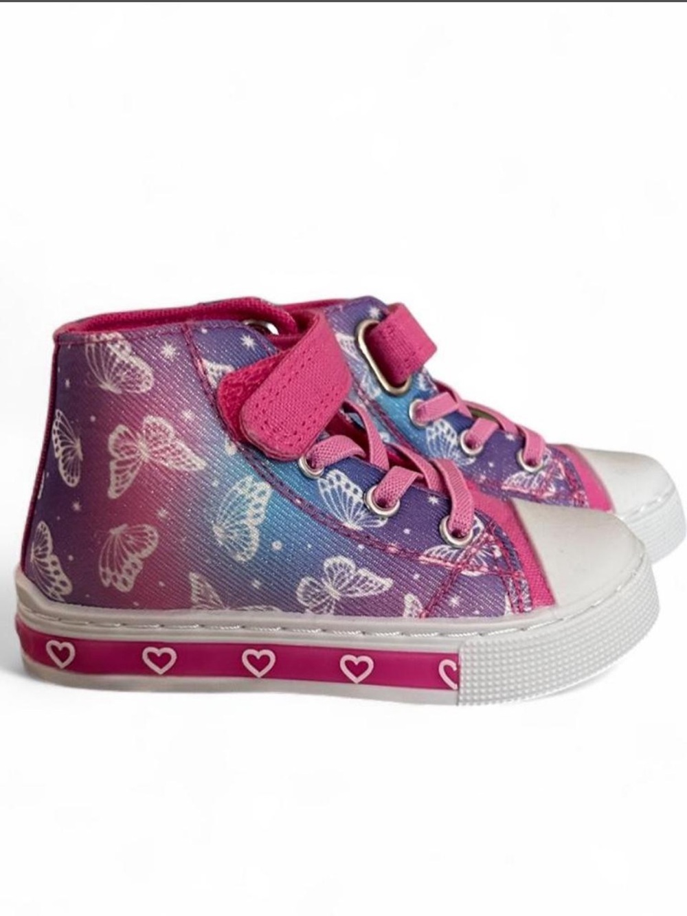Girls Pink Purple Butterfly High-Top Light Up Sneakers